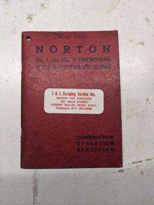 Norton Instruction Operator Service Manual Tool Cutter Grinder #1 #2 1942 Book