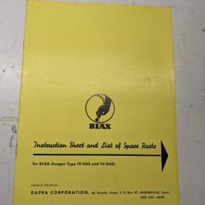 Biax Scraper Type Iv/Eas Instruction Sheet Service Parts List Book Manual 1964