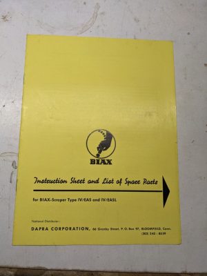 Biax Scraper Type Iv/Eas Instruction Sheet Service Parts List Book Manual 1964