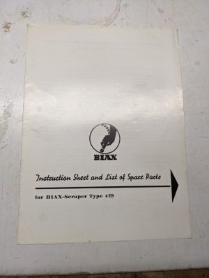 Biax Scraper Type 4 Eb Instruction Sheet Service Part List Book Manual 1969 Shop