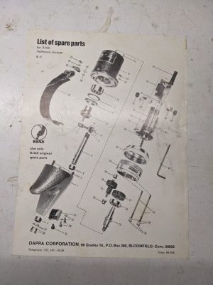 Biax Scrapper Type 8 E Halfmoon Service Parts List Book Manual 1969 Single Page