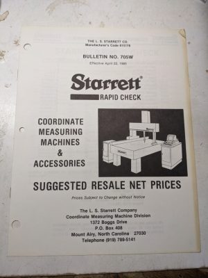 Starrett Rapid Check Coordinate Measuring Machine Sales Brochure Price List