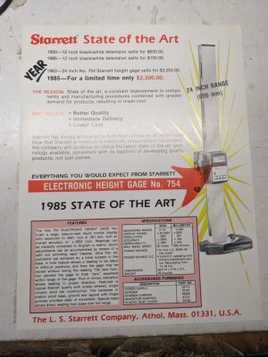 Starrett Electronic Height Gage 754 Sales Brochure Price Specs Features