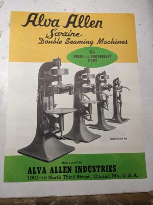 Alva Allen Swain Sales Brochure Catalog Features Specs Double Seaming Machine