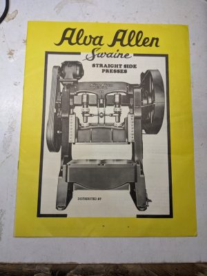 Alva Allen Swain Sales Brochure Catalog Features Specs Presses 81 Straight Side