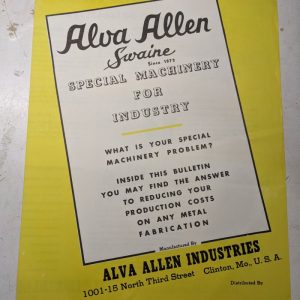 Alva Allen Swain Sales Brochure Catalog Features Machine 1964 Industrial Tool