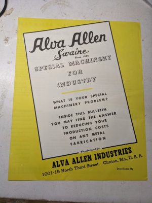 Alva Allen Swain Sales Brochure Catalog Features Machine 1964 Industrial Tool