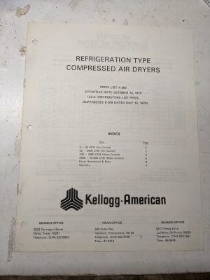 Kellogg American Compressed Air Dryers Refrigeration Types Specifications Models