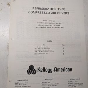 Kellogg American Compressed Air Dryer Refrigeration Type Specification 1979