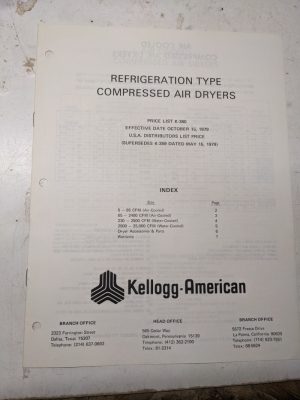 Kellogg American Compressed Air Dryer Refrigeration Type Specification 1979
