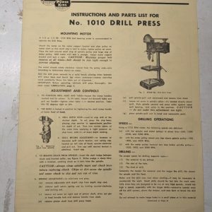 Atlas Instruction Operator Service Manual Parts List #1010 Drill Press 1950 Shop