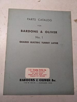 Bardons Oliver Electric Turret Lathe Service Parts List Manual Catalog #1 1946