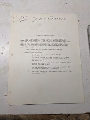 Ic Iron Crafter Shear Machine Tool 40 Ton Operator Service Manual Maintenance