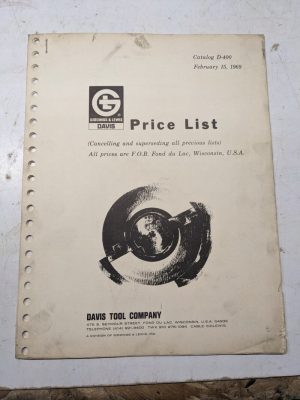 Giddings Lewis Sales Brochure Price List Catalog D-400 1969 Davis Machine Tool