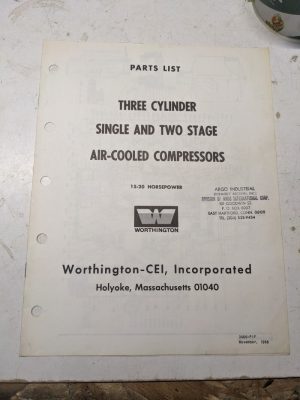 Worthington Single Two Stage A Compressors Service Parts List Manual 15-20 Hp