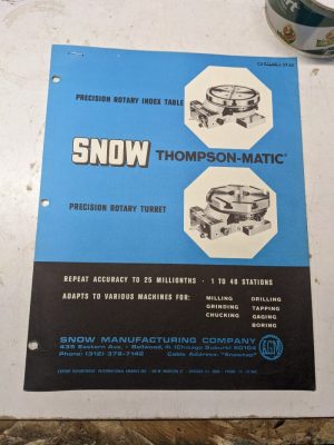 Snow Thompson-Matic Rotary Turret Index Table Sales Brochure Catalog 1965