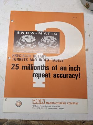 Snow Snow-Matic Rotary Turret Index Table Sales Brochure Catalog 1968 Specs