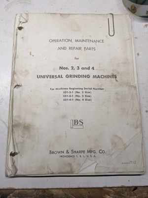 Brown Sharpe Operator Service Repair Part List Manual 2 3 4 Grinding Machine '55