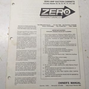 Zero Bnp Cabinets Model 30 50 55 65 75 210 220 Owner Service Manual Parts List