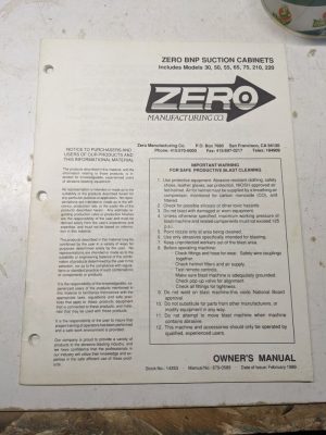 Zero Bnp Cabinets Model 30 50 55 65 75 210 220 Owner Service Manual Parts List