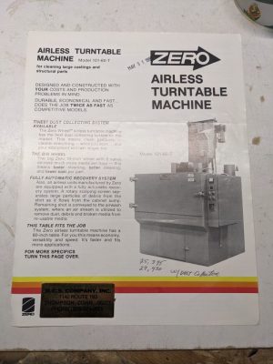Zero Products Airless Turntable Machine 101-60-T Sales Brochure Machine Model