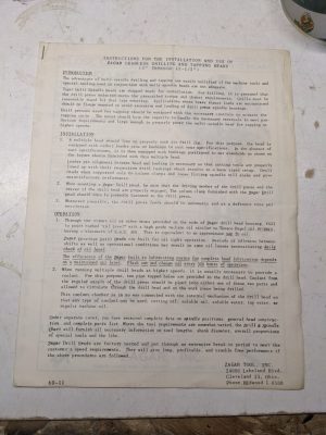 Zagar Tool Instruction Install Gearless Drilling Tapping Heads 3”-15.5” Specs