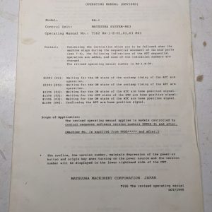 Matsuura Systems Mx3 Operating Service Manual Ra-1 1990 Stop Programming