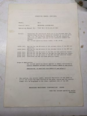 Matsuura Systems Mx3 Operating Service Manual Ra-1 1990 Stop Programming