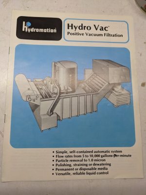 Hydromation Hydro-Vac Sales Brochure Catalog Positive Vacuum Filtration Specs