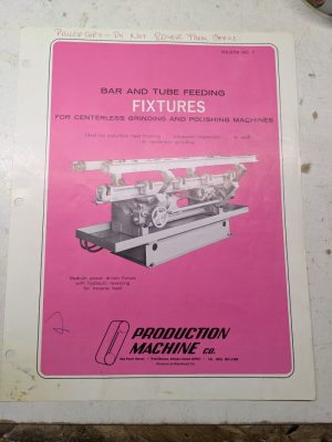 Production Machine Bar Tube Feeding Fixtures Centerless Grinding Polishing 1968
