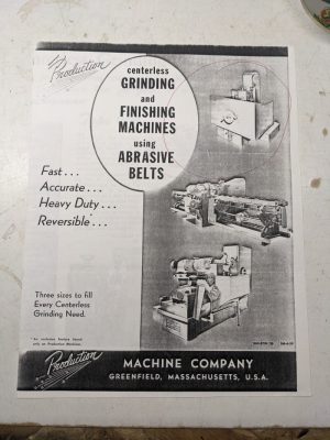 Production Machine Abrasive Belt Centerless Grinding Sales Brochure Specs Feat