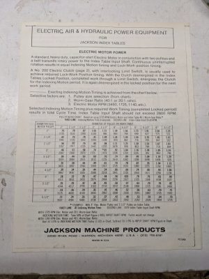 Jackson Index Tables Operator Service Manual Instruction Information Shop Book