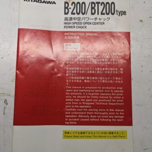 Kitagawa High Speed Power Chuck Instruction Operator Service Manual B-200 Bt200