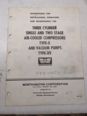 Worthington 1 2 Stage Air Compressors Type X Vacuum Xv Operator Service Manual