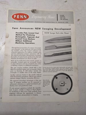 Fenn Swaging Development Sales Brochure Features E-3 Engineering News Machine