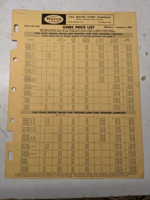 Symington Wayne Pump Sales Brochure Catalog Price List 1963 Air Compressor