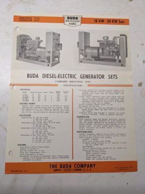 Buda Diesel Electric Generator Set Specifications Sales Brochure 1948 18-20Kw