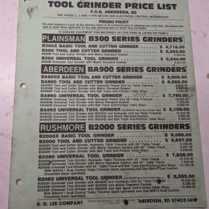 K.O. Lee Tool Grinder Price List 1986 Machine Gpl-85-1 Catalog Brochure Sales