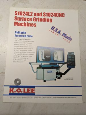 K.O. Lee Tool Sales Brochure Specs Features S1024L2 S1024Cnc Grinding Machines