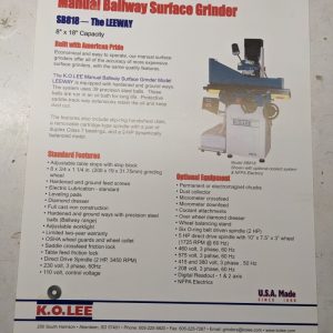 K.O. Lee Tool Sales Brochure Specifications Ballway Surface Grinder Leeway Sb818