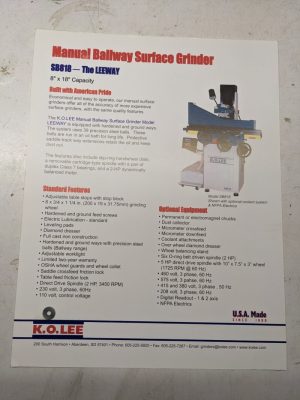 K.O. Lee Tool Sales Brochure Specifications Ballway Surface Grinder Leeway Sb818