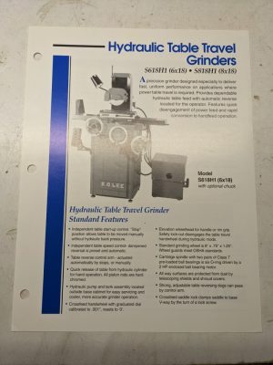 K.O. Lee Tool Sales Brochure Specs Features Hydraulic Grinder S618H1 S818H1 1995