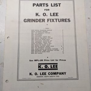 K.O. Lee Tool Grinder Fixtures Service Parts List Book Manual Catalog Fpl Shop