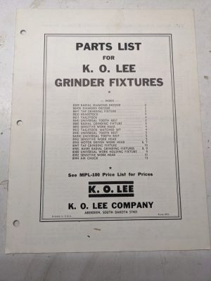 K.O. Lee Tool Grinder Fixtures Service Parts List Book Manual Catalog Fpl Shop