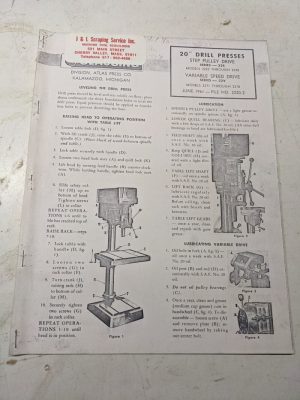 Atlas Clausing Operator Service Manual Parts List 20” Drill Press 225 22V