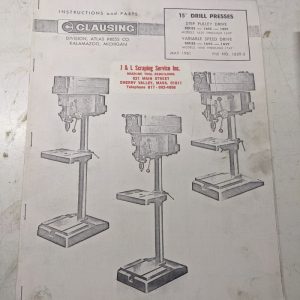 Atlas Clausing Operator Service Manual Parts List 15” Drill 16Sc 16St 16Vc 16Vt