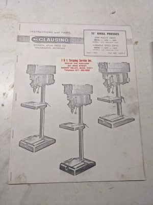 Atlas Clausing Operator Service Manual Parts List 15” Drill 16Sc 16St 16Vc 16Vt