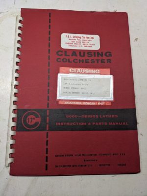 Clausing Colchester 17” Lathe 8052 8000 Series 00194 Service Manual Parts List