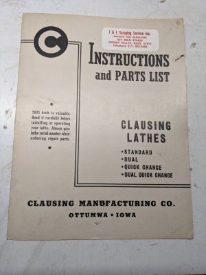 Clausing Instruction Operator Service Manual Parts List Lathes Machine Tool
