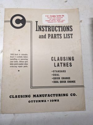 Clausing Instruction Operator Service Manual Parts List Lathes Shop Tool Book